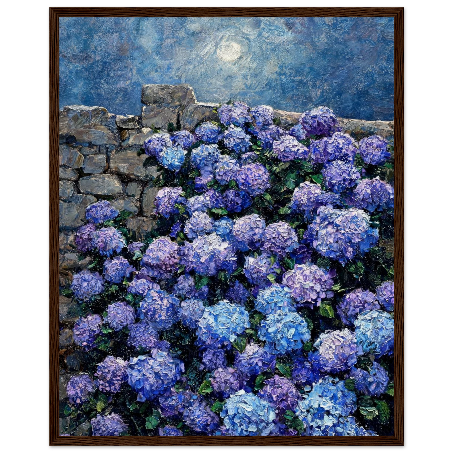 Moonlit Hydrangea Wall ready-to-hang wooden framed poster by Vintstep