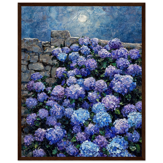 Moonlit Hydrangea Wall ready-to-hang wooden framed poster by Vintstep