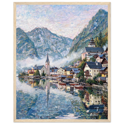 Framed Alpine Village Wall Art | Mountain Lakeside Decor