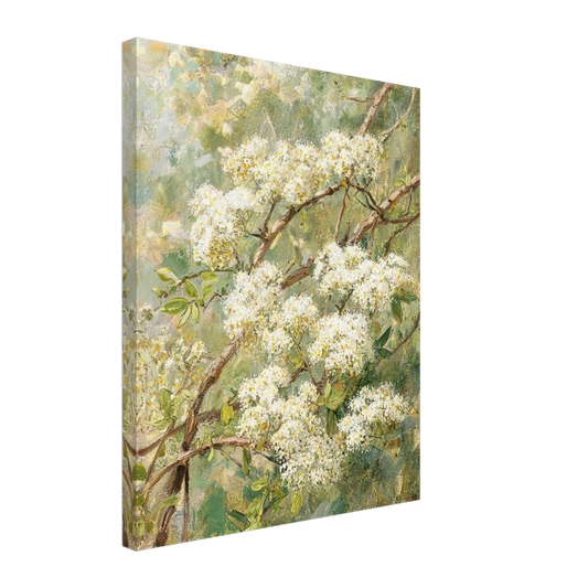 Canvas print of an Impressionist white blossom branch with enhanced texture for an immersive fine art wall experience.
