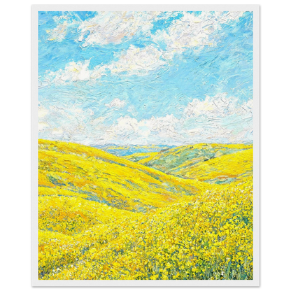 Framed Sunny Meadow Landscape Art Print | Ready-to-Hang Yellow Flower Wall Decor