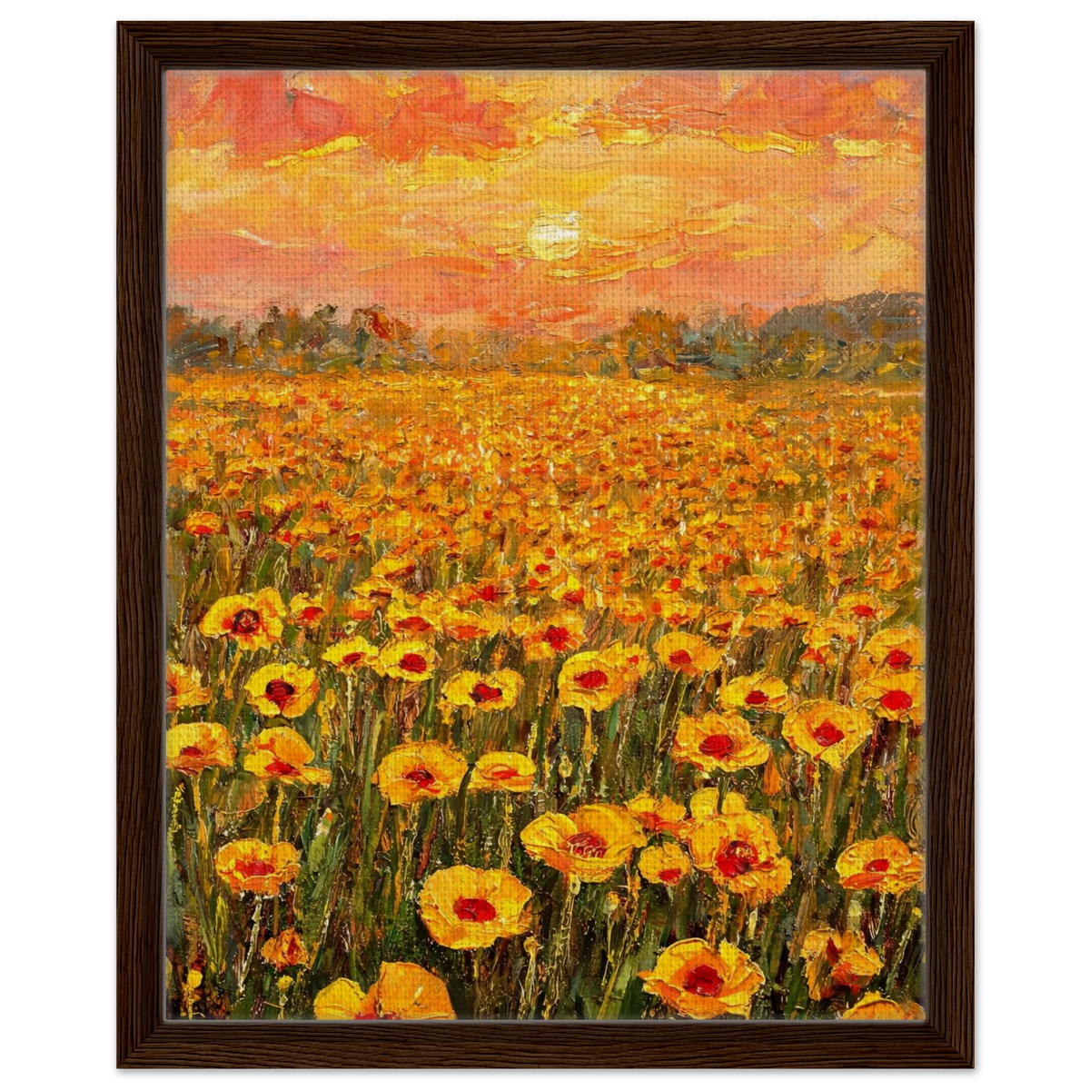 Golden Sunset Poppy Field Framed Canvas Art
