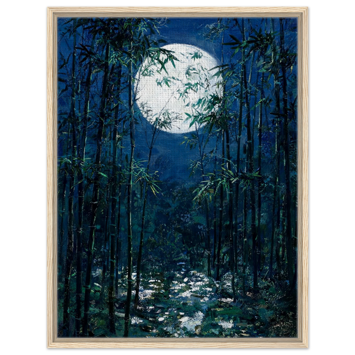 Moonlit Bamboo Forest Framed Canvas Wall Art