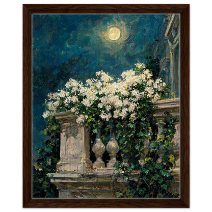 Moonlit Balcony Blooms floating frame canvas wall decor by Vintstep