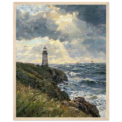 Framed Lighthouse Seascape Art | Moody Maritime Wall Decor
