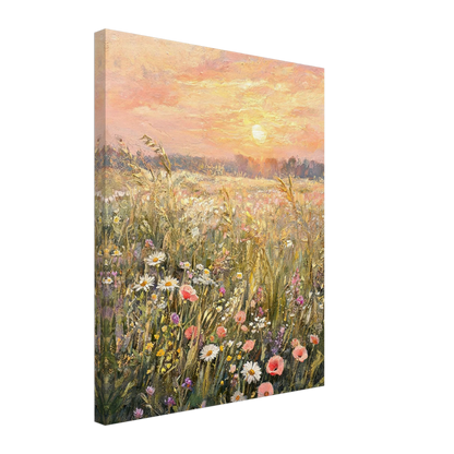 Canvas print of an Impressionist sunset wildflower meadow with enhanced texture for an immersive fine art wall experience.
