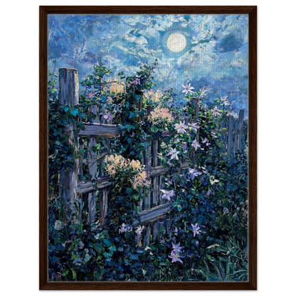 Moonlit Wooden Fence Framed Canvas Wall Art