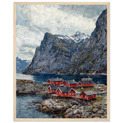 Framed Nordic Fjord Village Art | Scandinavian Mountain Wall Decor