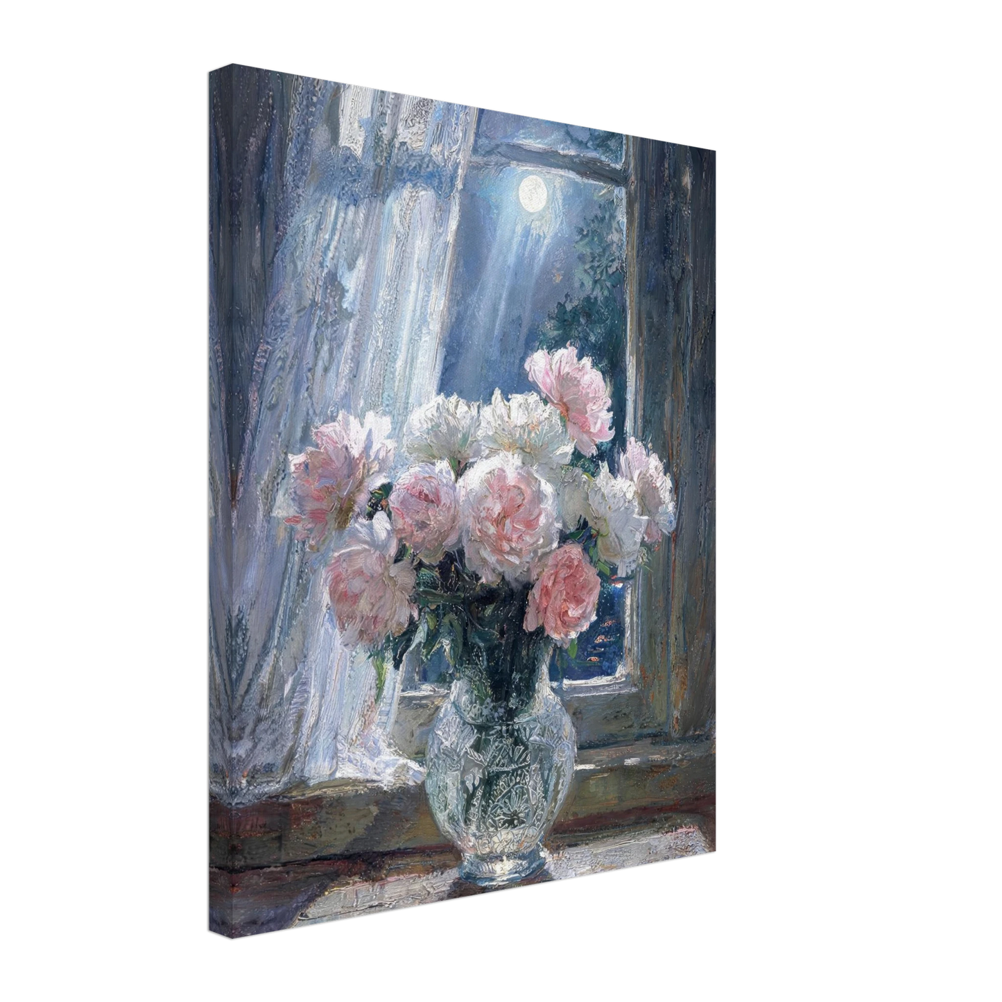 Moonlit Peony Window textured canvas print wall art by Vintstep