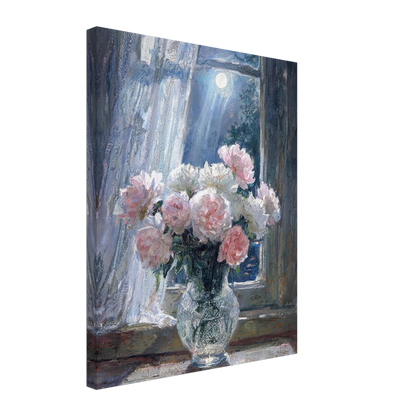 Moonlit Peony Window textured canvas print wall art by Vintstep
