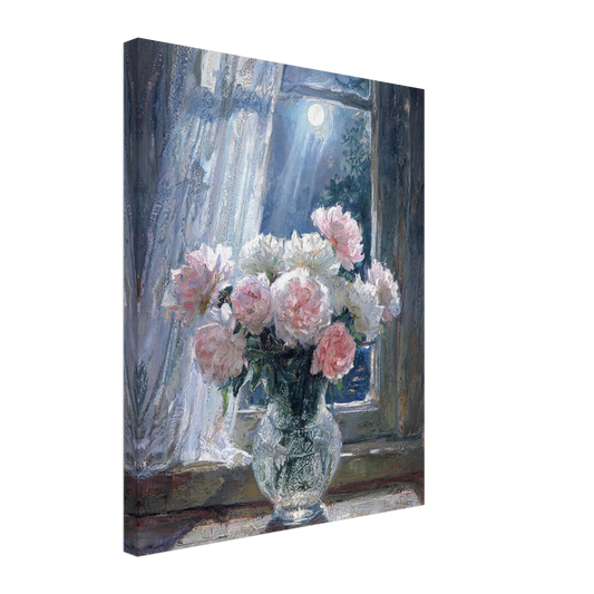 Moonlit Peony Window textured canvas print wall art by Vintstep