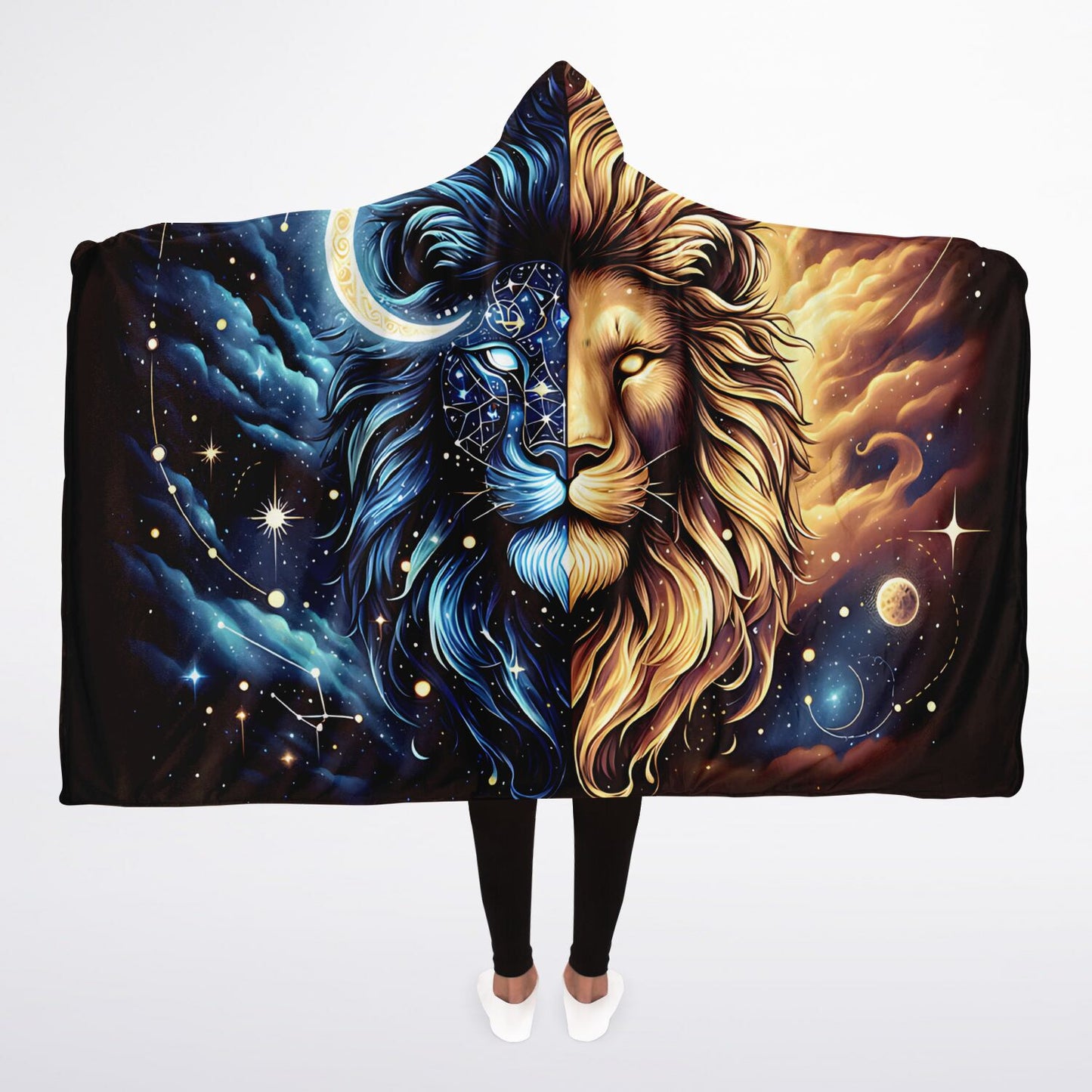 Celestial Duality Lion Micro Fleece Hooded Blanket