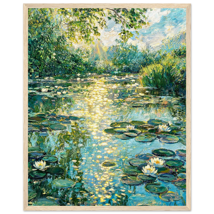 Sunlit Water Lily Pond Wooden Framed Poster | Vintstep