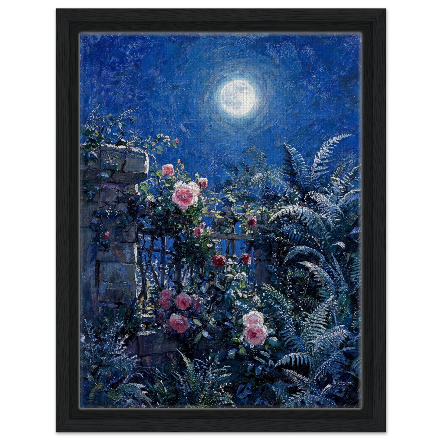 Midnight Garden Roses impressionist floral landscape print by Vintstep