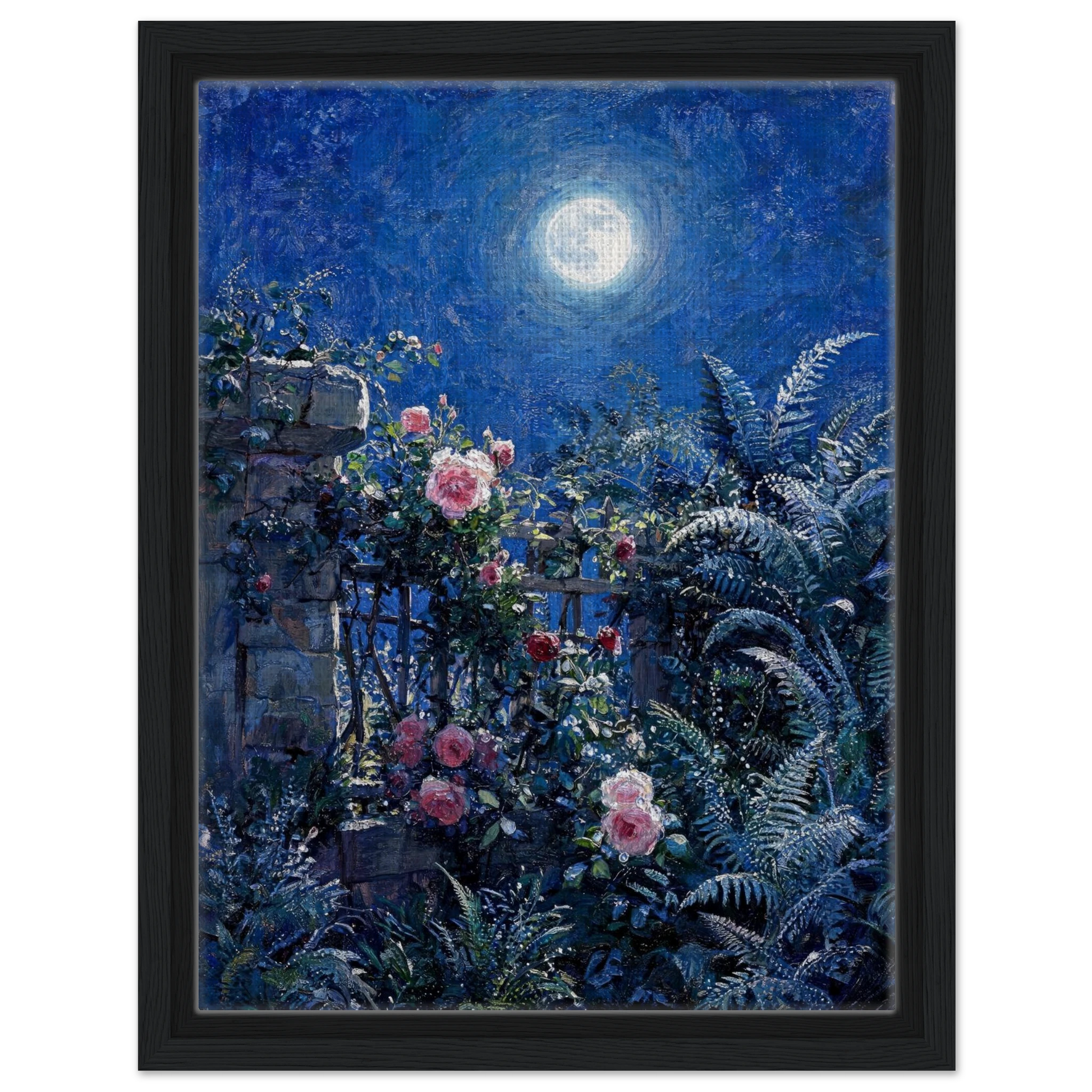 Midnight Garden Roses impressionist floral landscape print by Vintstep