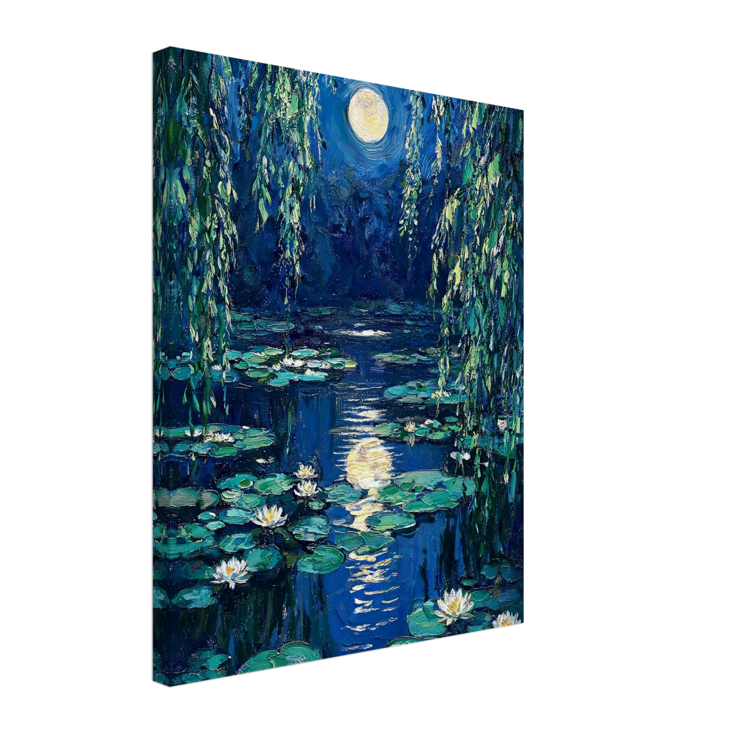 Moonlit Water Lilies textured canvas print wall art by Vintstep