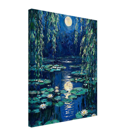 Moonlit Water Lilies textured canvas print wall art by Vintstep