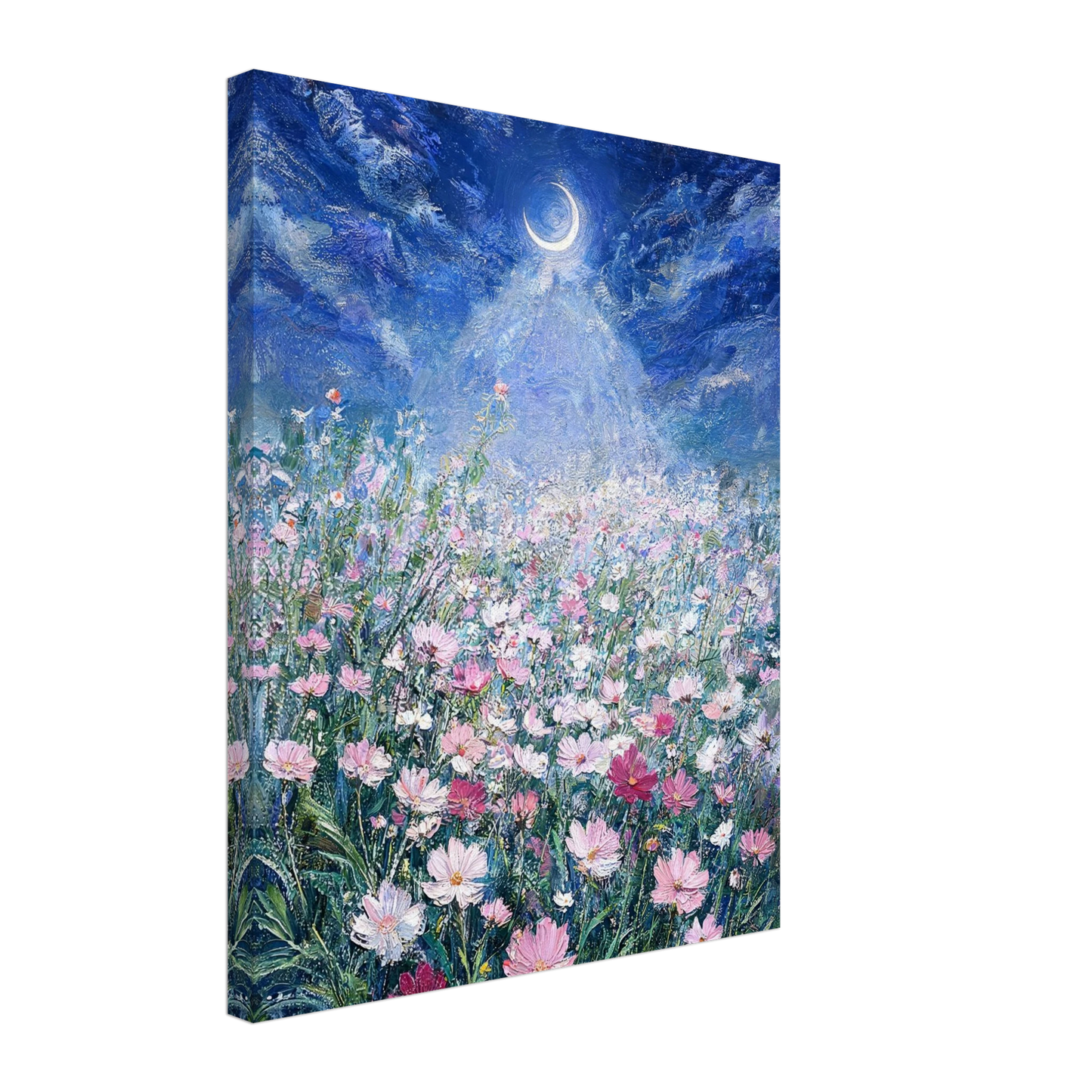Moonlit Cosmos Meadow textured canvas print wall art by Vintstep