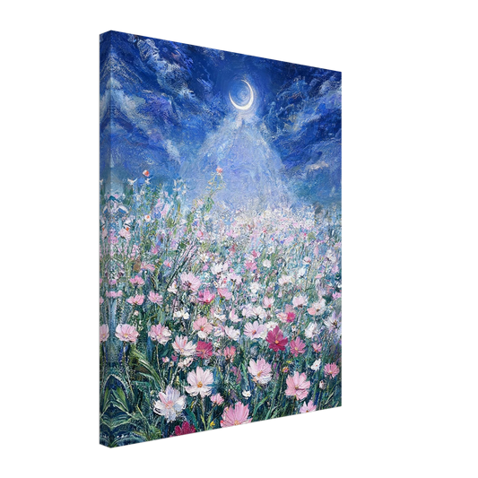 Moonlit Cosmos Meadow textured canvas print wall art by Vintstep