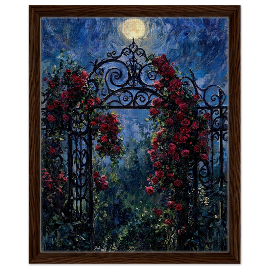 Moonlit Rose Gate floating frame canvas wall decor by Vintstep