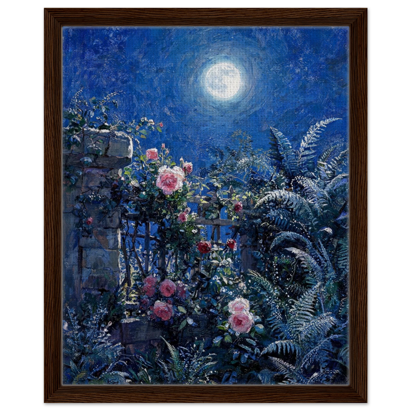Midnight Garden Roses impressionist floral landscape print by Vintstep