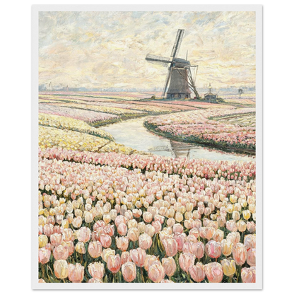 Dutch Windmill and Tulip Field Wooden Framed Poster | Vintstep