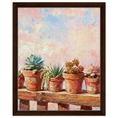 Framed Canvas Art: Potted Succulents and Pastel Sky | Modern Botanical Print