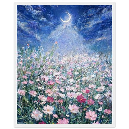 Moonlit Cosmos Meadow Framed Art Poster