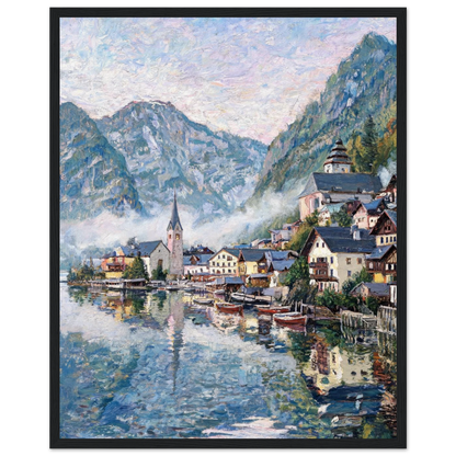 Framed Alpine Village Wall Art | Mountain Lakeside Decor