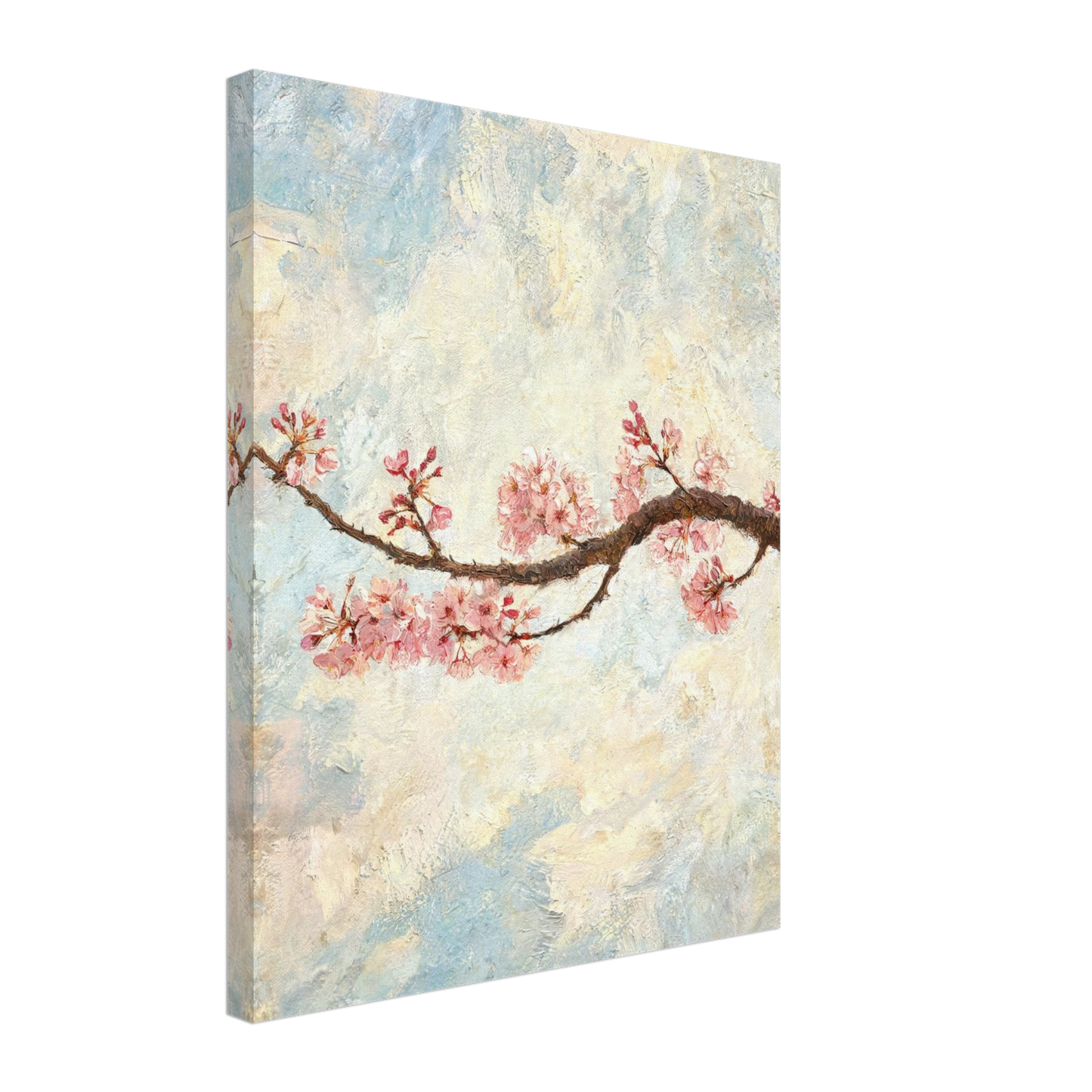 Canvas print of an Impressionist cherry blossom branch with enhanced texture for an immersive fine art wall experience.
