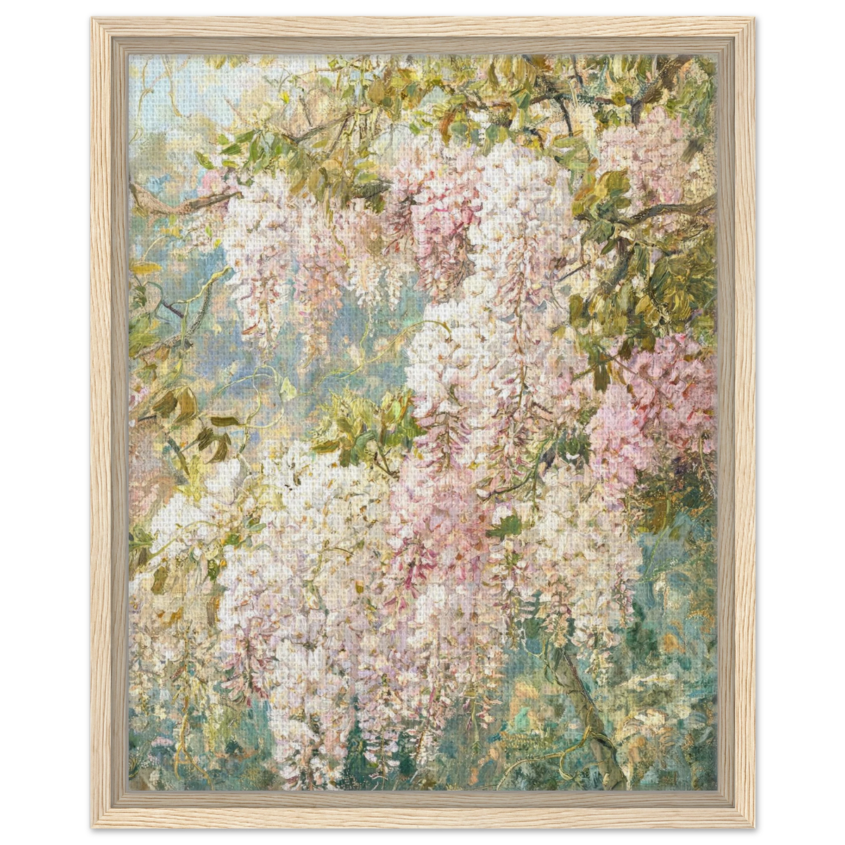 Impressionist Wisteria Blossoms Framed Canvas Wall Art