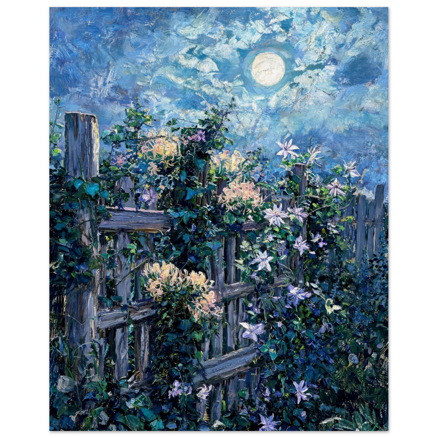 Moonlit Wooden Fence museum-quality archival paper fine art print by Vintstep
