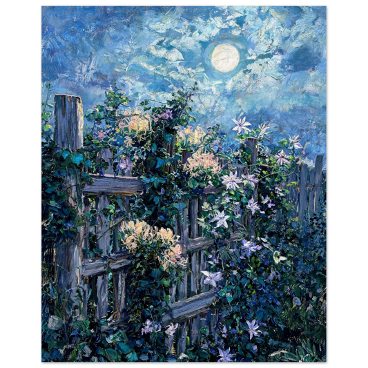 Moonlit Wooden Fence museum-quality archival paper fine art print by Vintstep