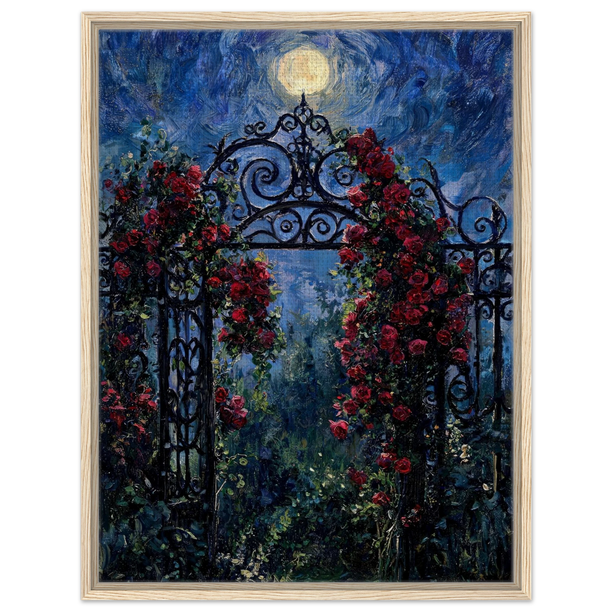 Moonlit Rose Gate Framed Canvas Wall Art