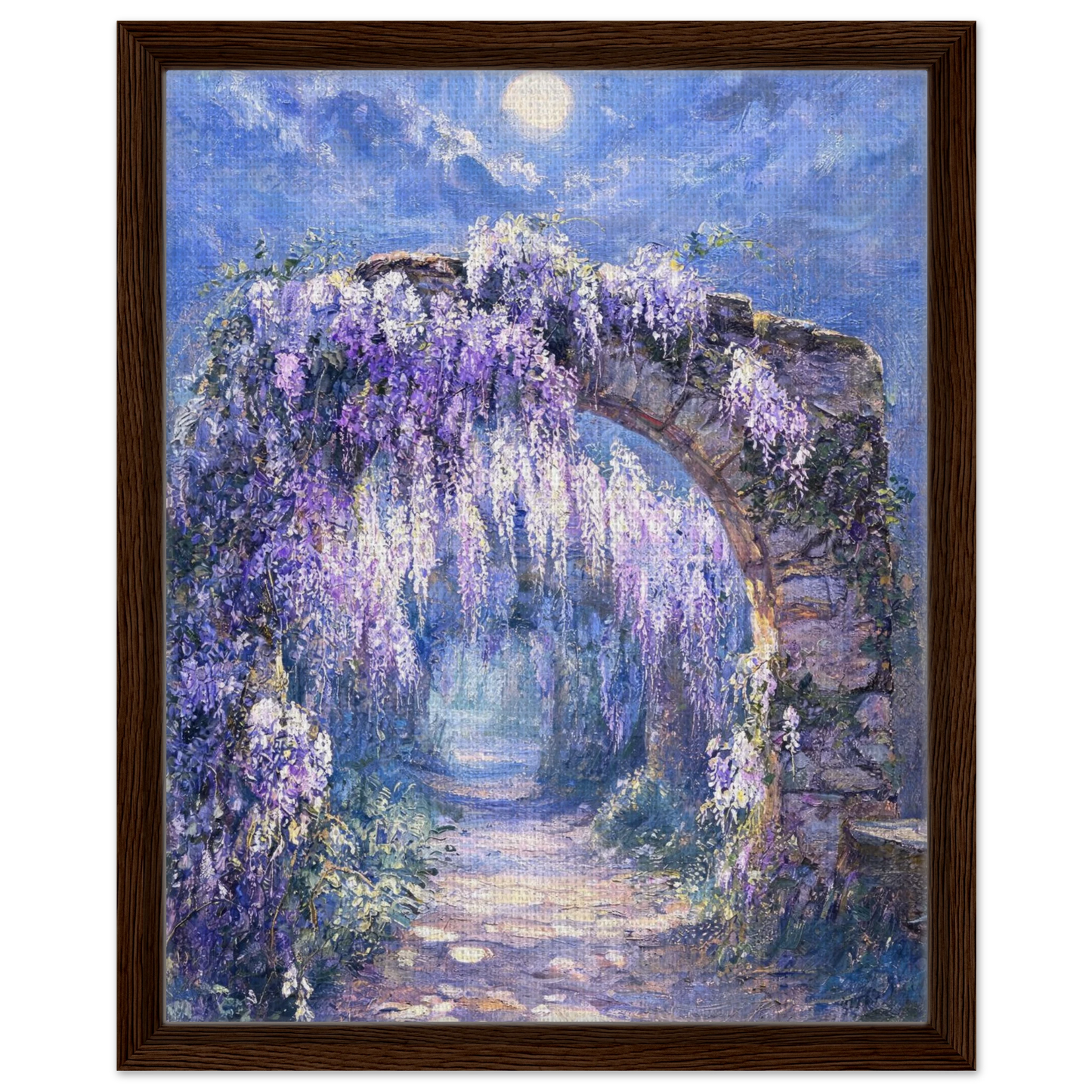 Moonlit Wisteria Arch floating frame canvas wall decor by Vintstep