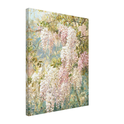 Canvas print of an Impressionist wisteria cascading floral arrangement with enhanced texture for an immersive fine art wall experience.