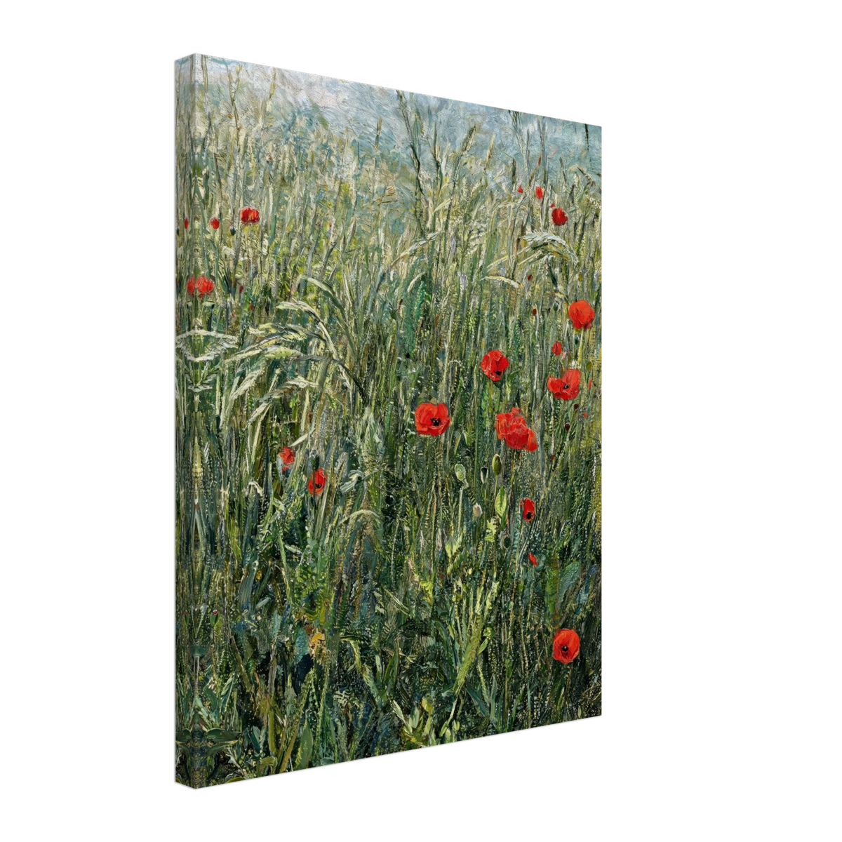 Canvas print of an Impressionist red poppy field with enhanced texture for an immersive fine art wall experience.