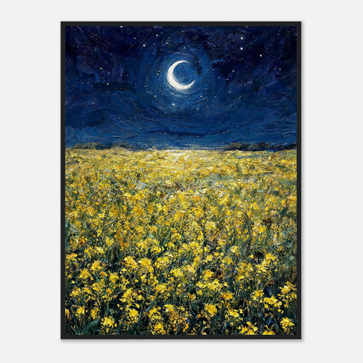 Moonlit Golden Wildflower Field Impressionist Art Print