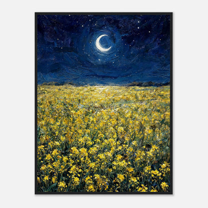 Moonlit Golden Wildflower Field Impressionist Art Print