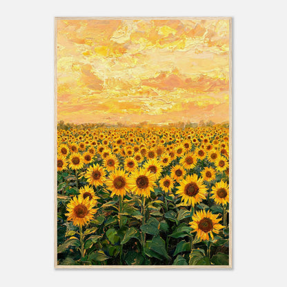 Golden Sunflower Field at Sunset Impressionist Art Print