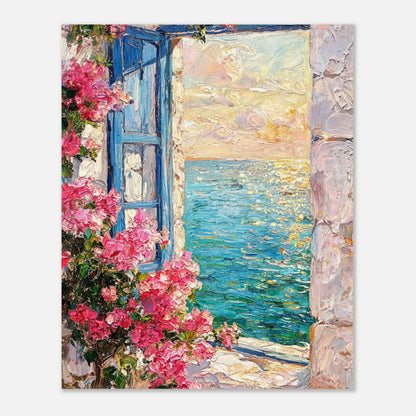 Mediterranean Sea Window Bougainvillea Impressionist Art Print