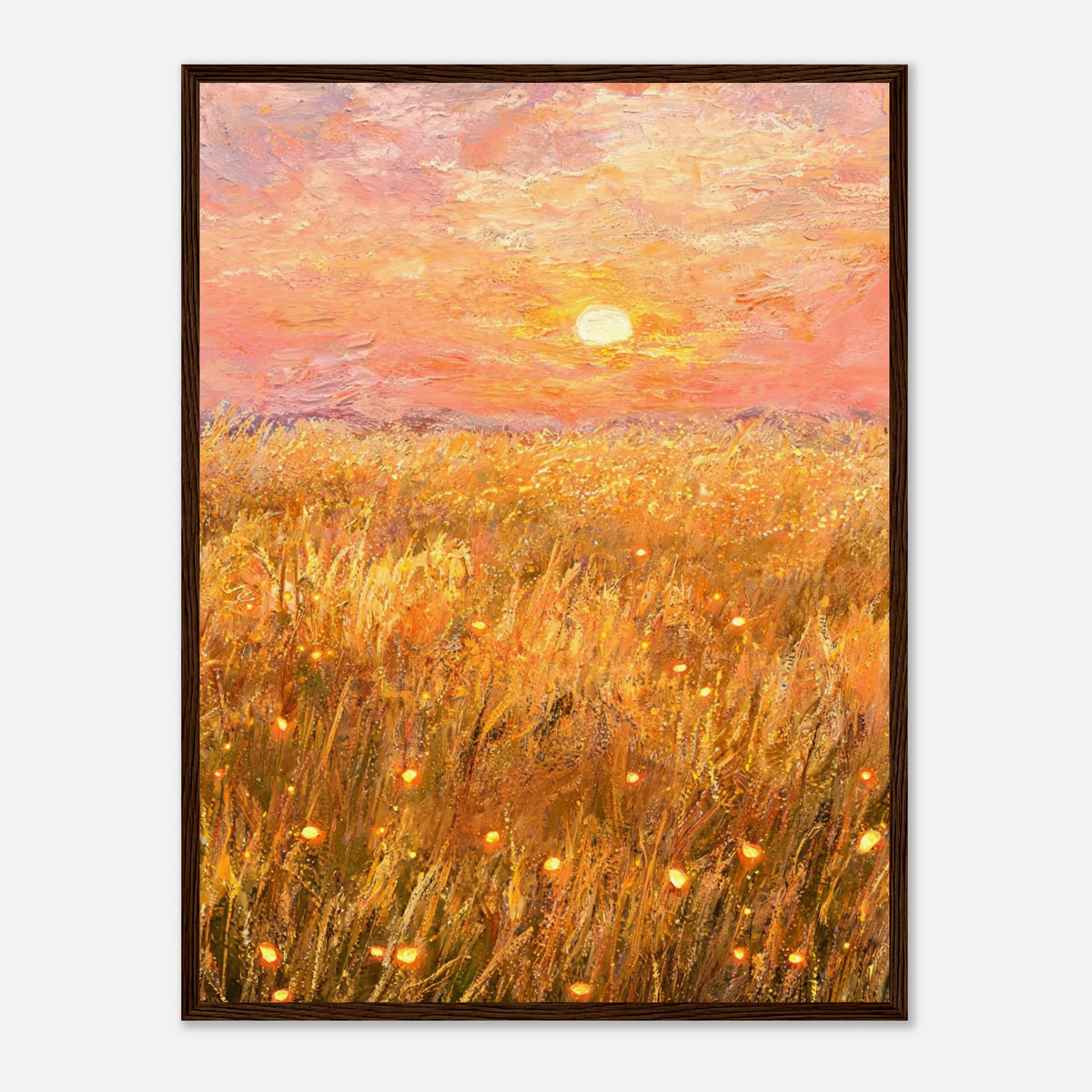 Golden Wheat Field at Sunset Impressionist Art Print
