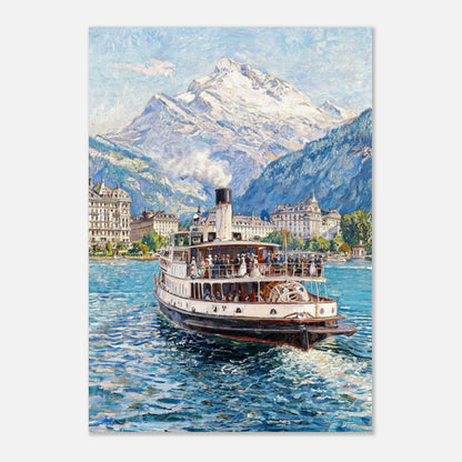 Vintage Steamboat on Alpine Lake Impressionist Art Print