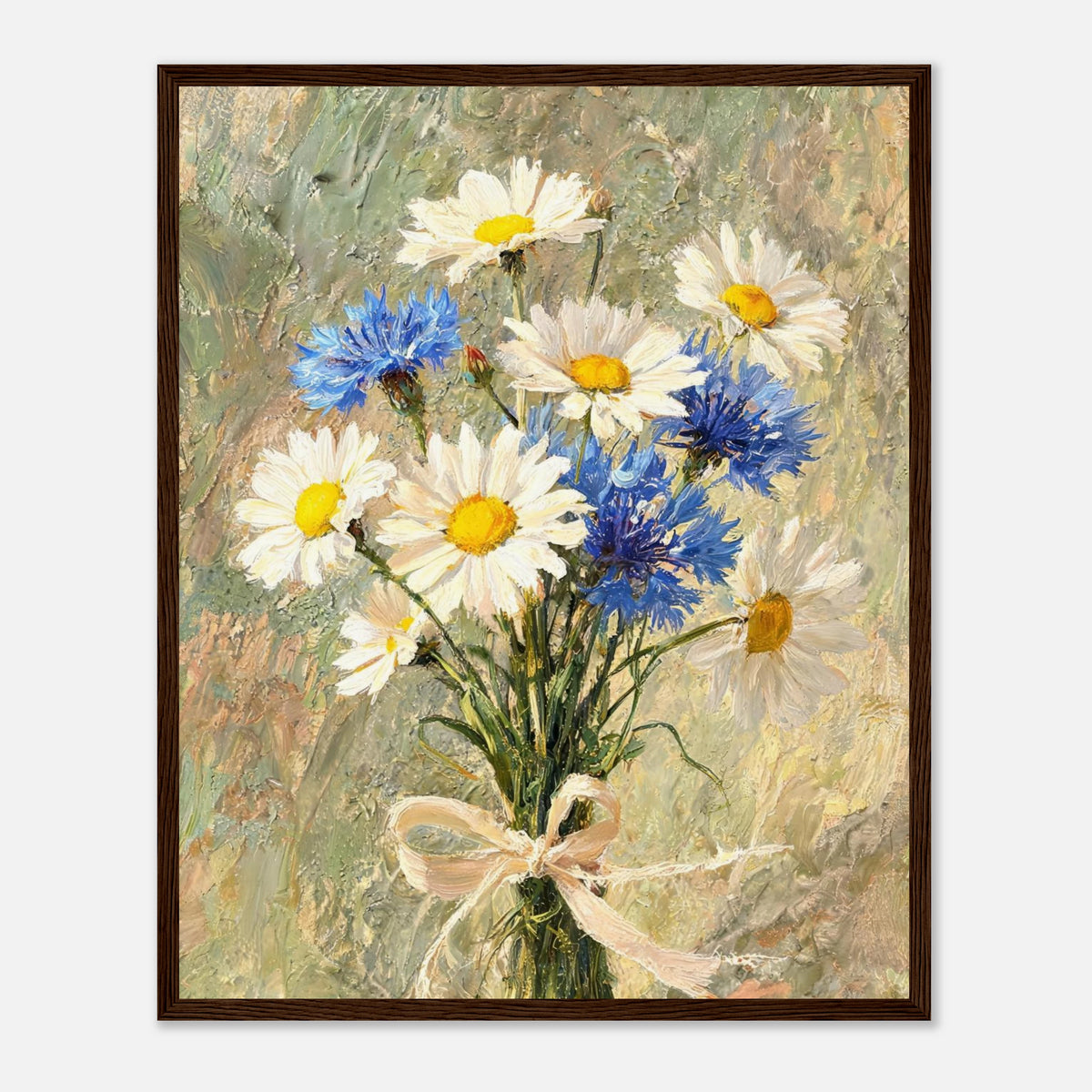 Wild Daisy & Blue Cornflower Bouquet Impressionist Art Print