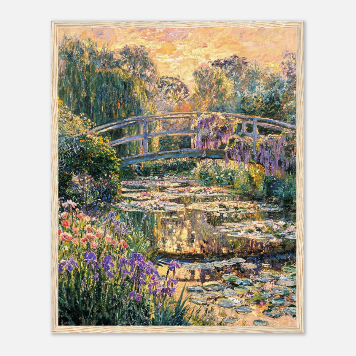 Golden Sunset Japanese Bridge Impressionist Art Print