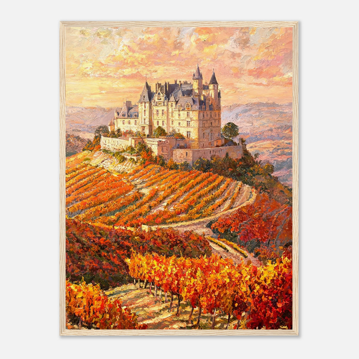 Autumn French Castle Vineyard Impressionist Art Print