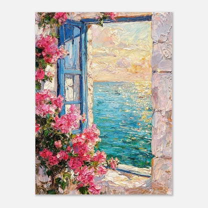 Mediterranean Sea Window Bougainvillea Impressionist Art Print