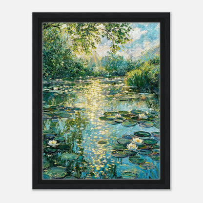 Sunlit Water Lilies & Shimmering Pond Impressionist Art Print