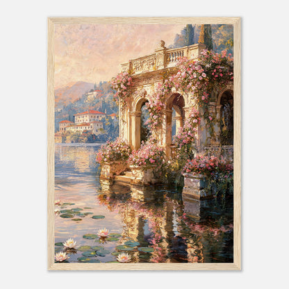 Sunlit Lakeside Villa & Roses Impressionist Art Print