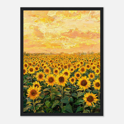 Golden Sunflower Field at Sunset Impressionist Art Print